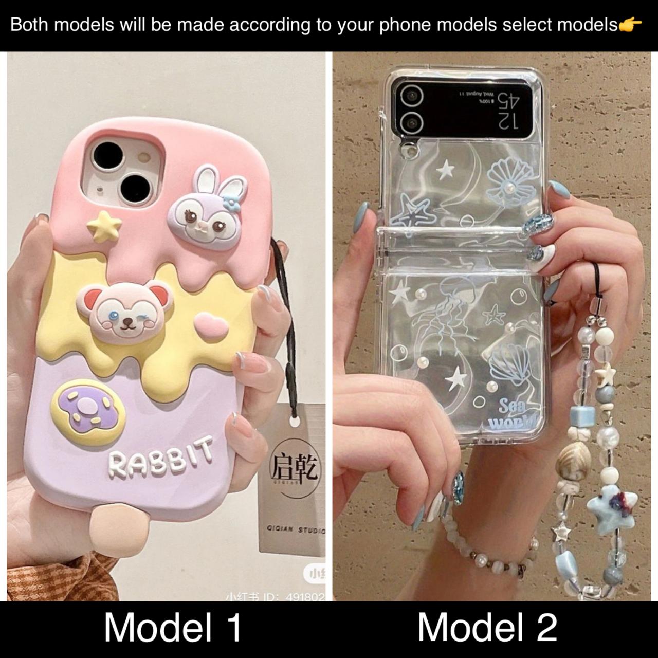 soft silicone pack of 2 phone cases ( ice cream+ silver with charm)