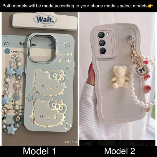 soft silicone pack of 2 phone cases ( hello kitty + teddy)