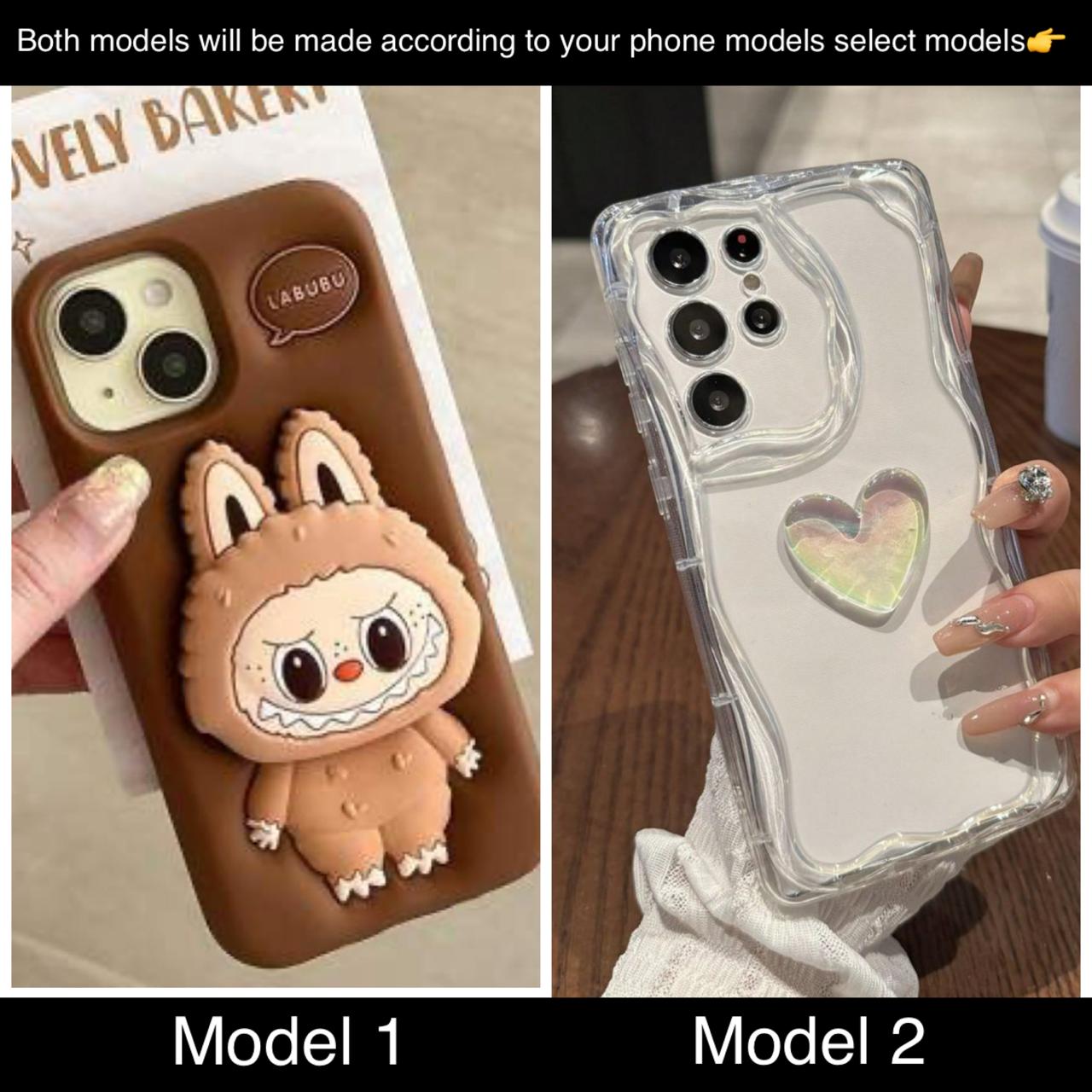 soft silicone pack of 2 phone cases (heart+doll)