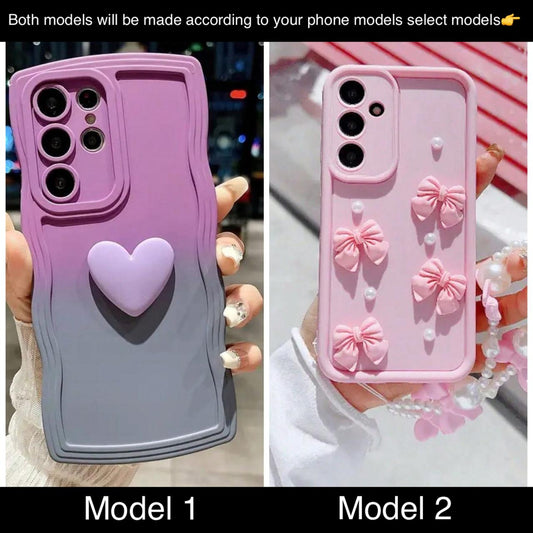 soft silicone pack of 2 phone cases (heart and bows)