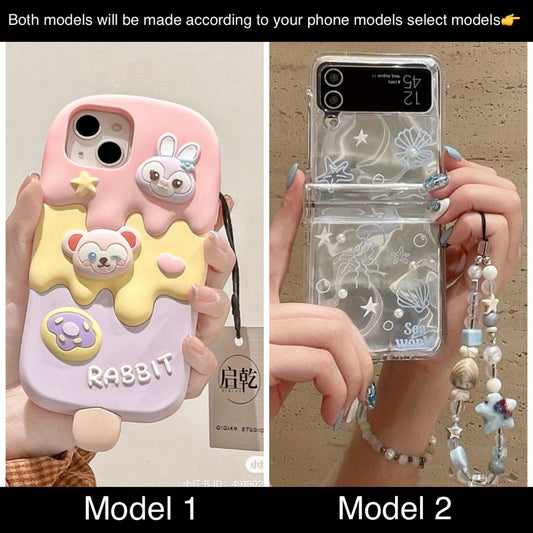soft silicone pack of 2 phone cases ( ice cream+ silver with charm)