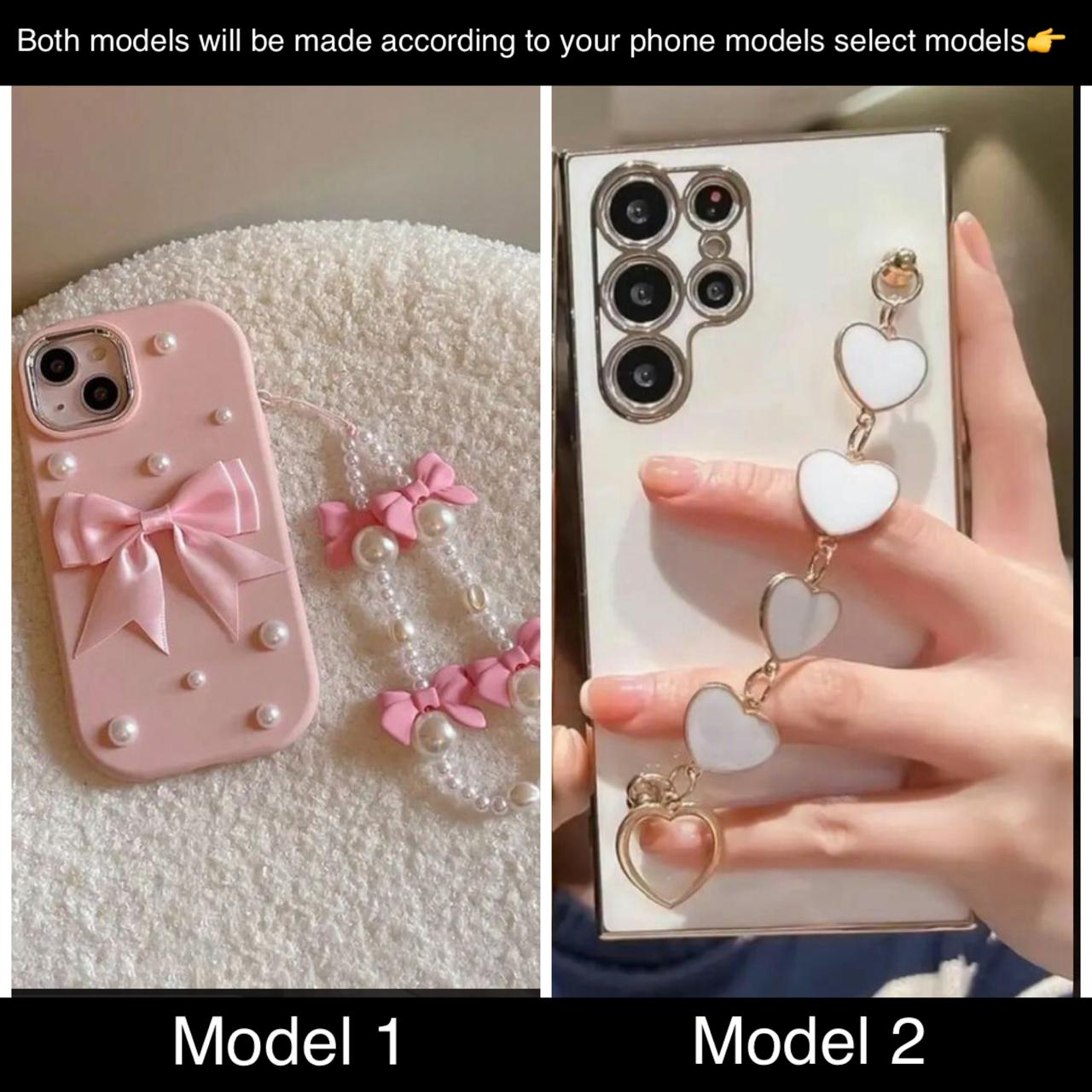 soft silicone pack of 2 phone cases (bow with charm + heart charm)